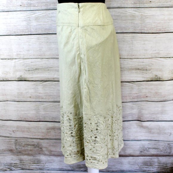 MERONA Neutral Linen, Sequin Embellished, A-Line Midi Skirt - Picture 5 of 8